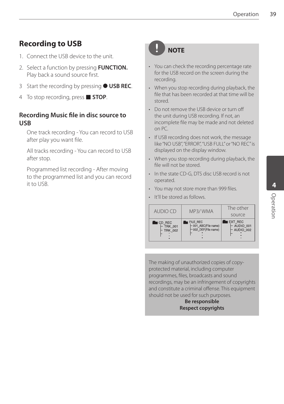 Recording to usb | Pioneer DCS-FS303K User Manual | Page 39 / 48