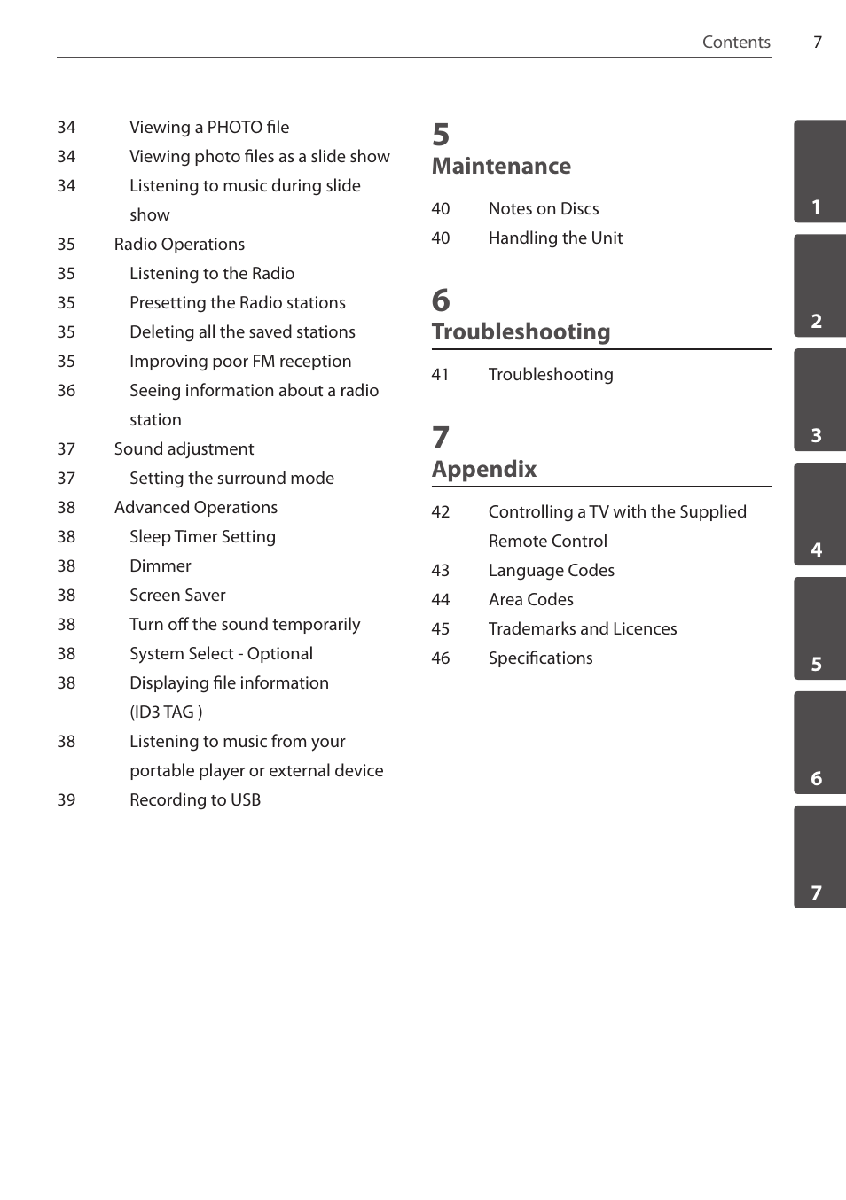 Maintenance, Troubleshooting, Appendix | Pioneer DCS-FS303K User Manual | Page 7 / 48