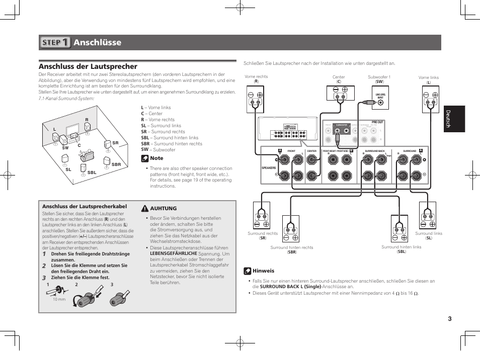 Anschlüsse, Anschluss der lautsprecher | Pioneer SC-2023-K User Manual | Page 15 / 44