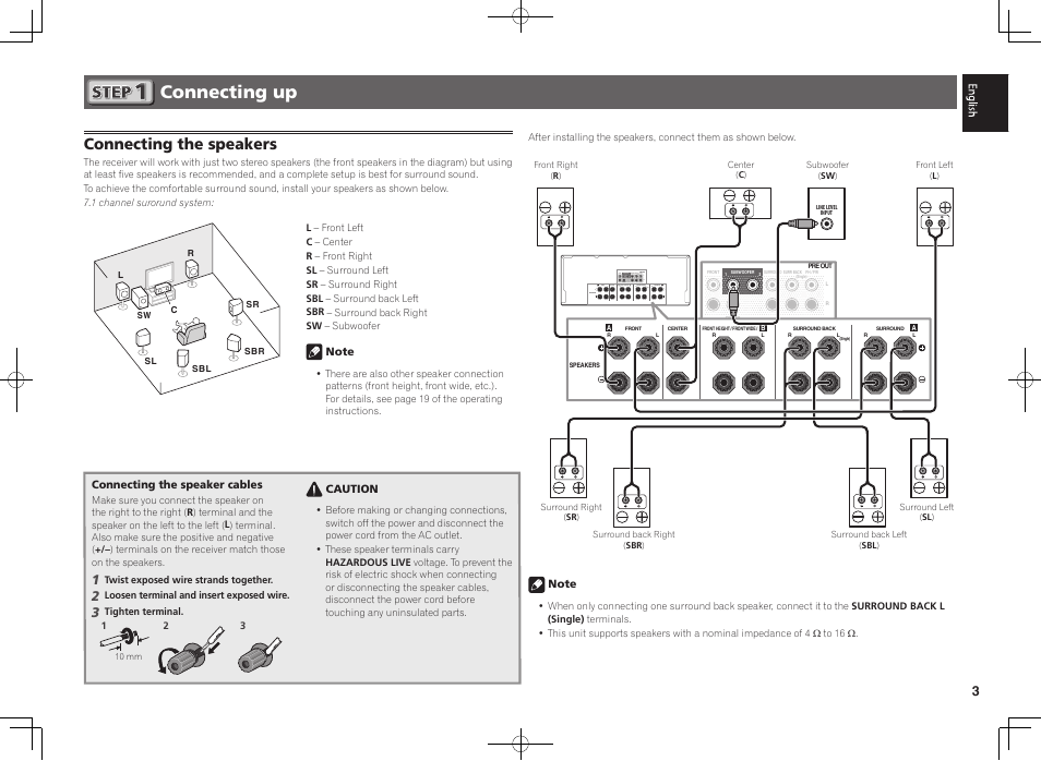 Connecting up, Connecting the speakers | Pioneer SC-2023-K User Manual | Page 3 / 44