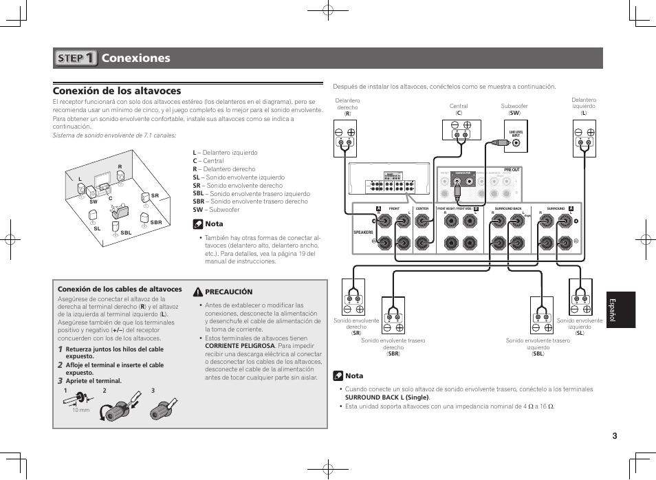 Conexiones, Conexión de los altavoces | Pioneer SC-2023-K User Manual | Page 33 / 44