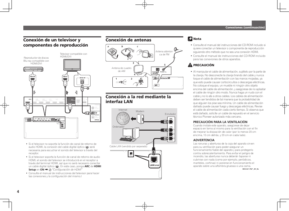Conexión a la red mediante la interfaz lan | Pioneer SC-2023-K User Manual | Page 34 / 44