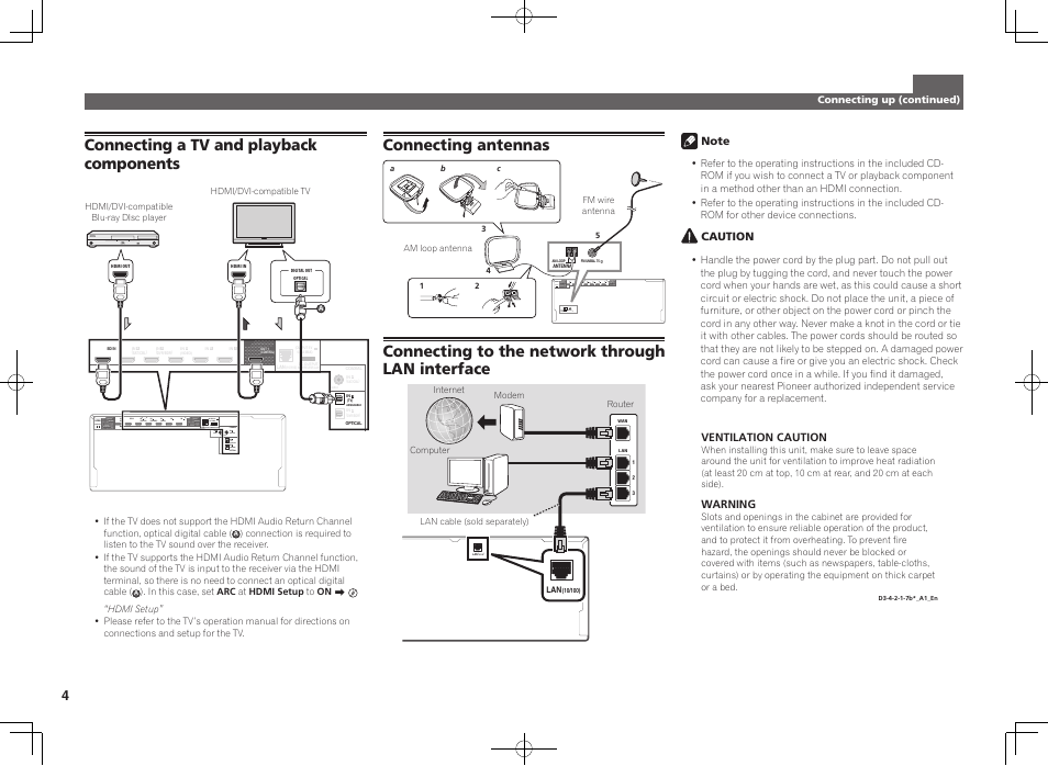 Connecting a tv and playback components, Connecting to the network through lan interface | Pioneer SC-2023-K User Manual | Page 4 / 44