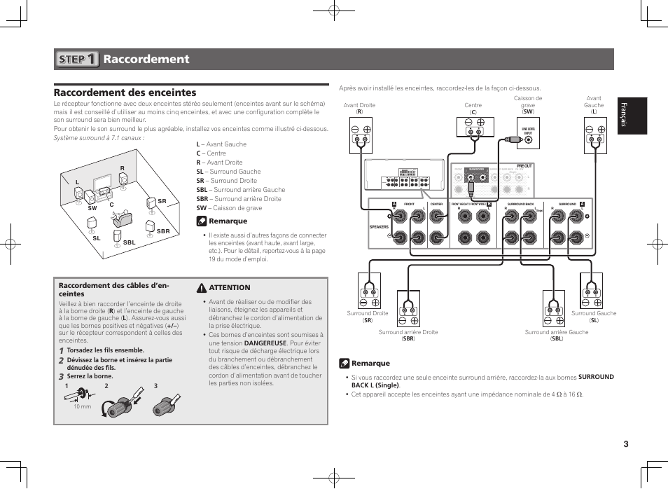 Raccordement, Raccordement des enceintes | Pioneer SC-2023-K User Manual | Page 9 / 44