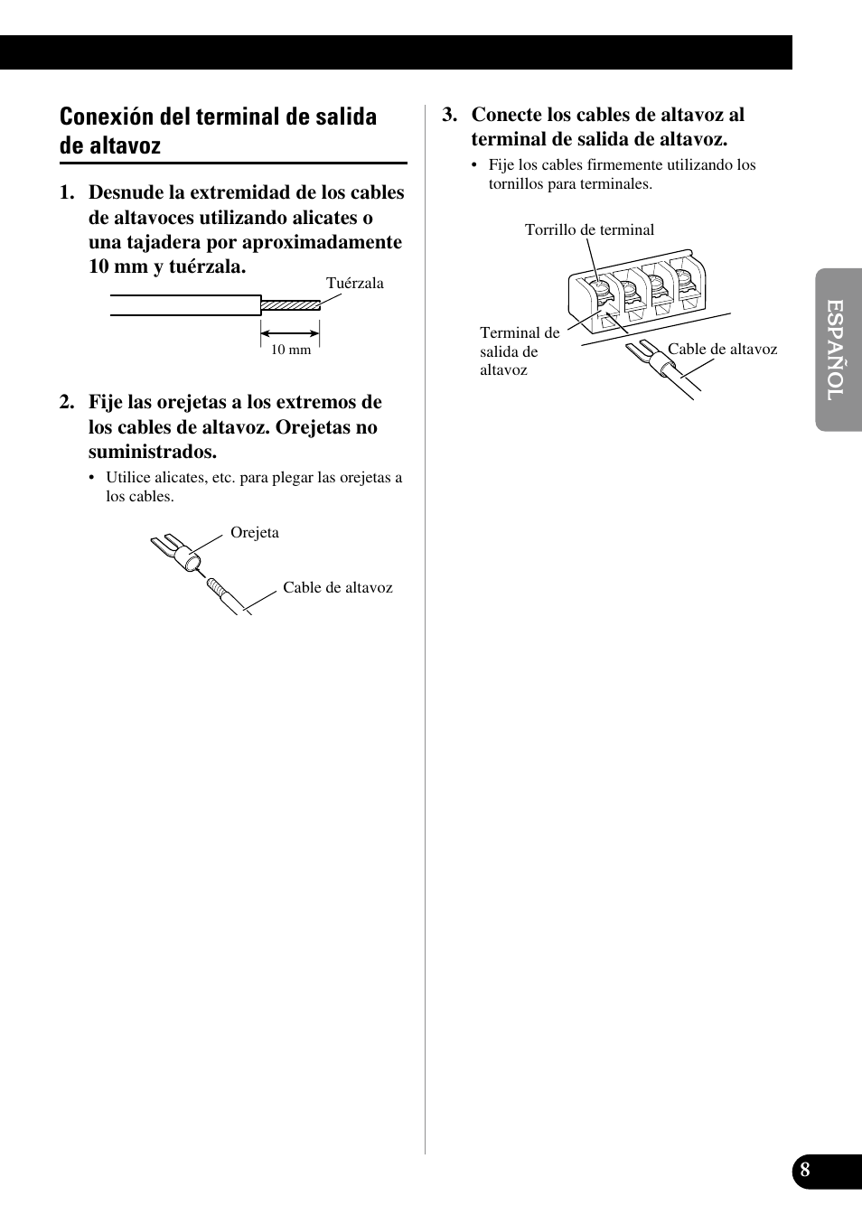 Conexión del terminal de salida de altavoz | Pioneer PRS-A700 User Manual | Page 21 / 74