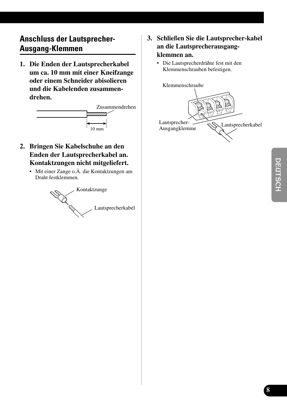 Anschluss der lautsprecher-ausgang, Klemmen, Anschluss der lautsprecher- ausgang-klemmen | Pioneer PRS-A700 User Manual | Page 33 / 74