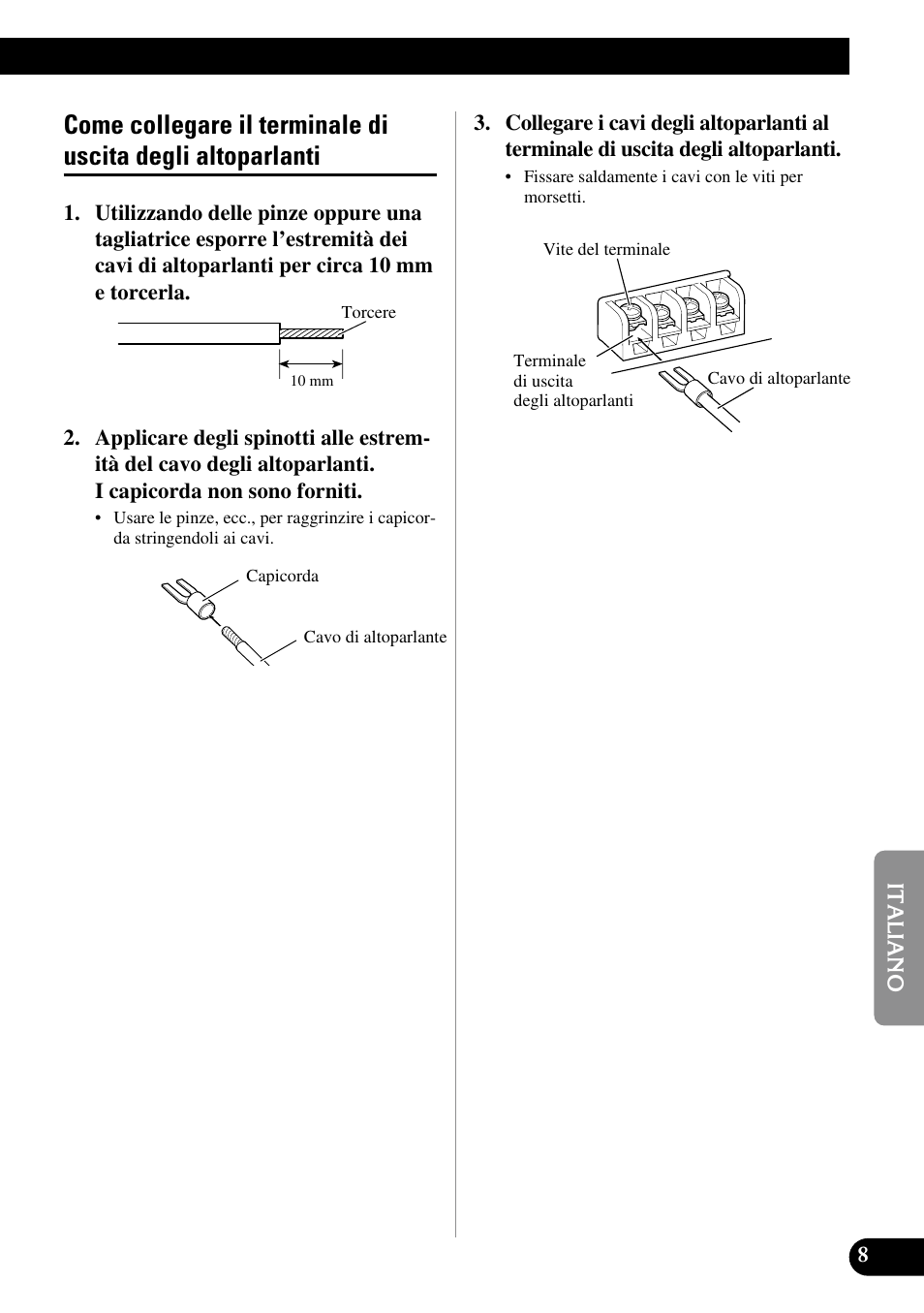 Come collegare il terminale di uscita, Degli altoparlanti | Pioneer PRS-A700 User Manual | Page 57 / 74