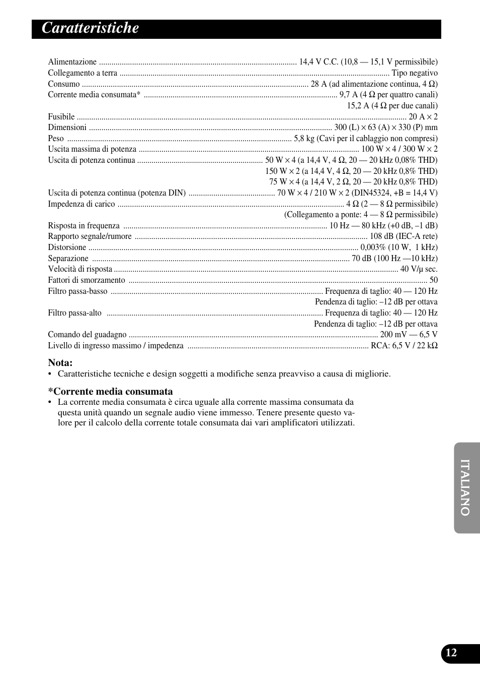 Caratteristiche | Pioneer PRS-A700 User Manual | Page 61 / 74