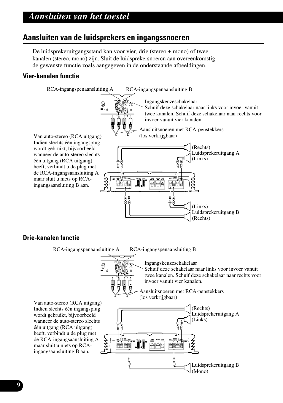 Aansluiten van de luidsprekers en, Ingangssnoeren, Aansluiten van het toestel | Aansluiten van de luidsprekers en ingangssnoeren | Pioneer PRS-A700 User Manual | Page 70 / 74