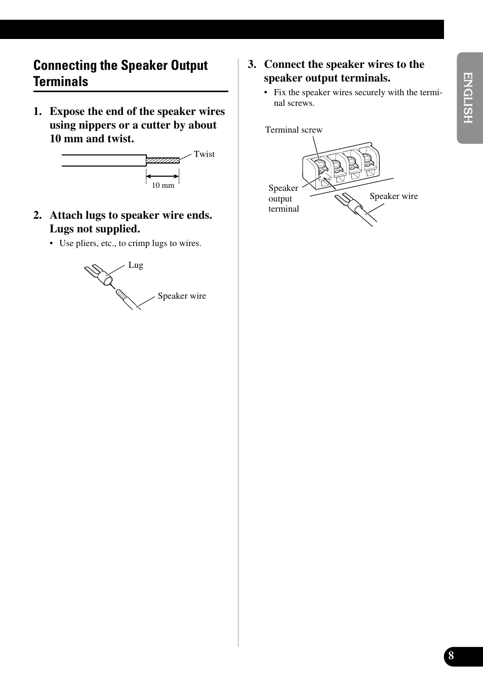 Connecting the speaker output terminals | Pioneer PRS-A700 User Manual | Page 9 / 74