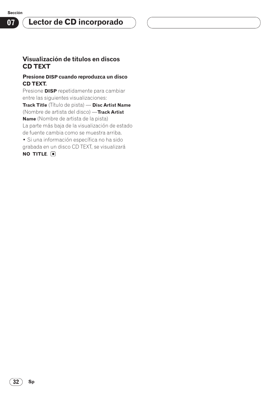 Visualización de títulos en discos, Cd text 32, Lector de cd incorporado | Pioneer AVH-P6400CD User Manual | Page 106 / 224
