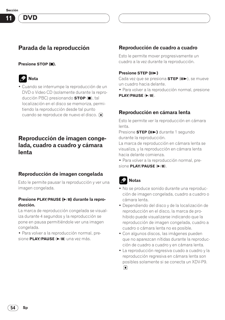 Parada de la reproducción | Pioneer AVH-P6400CD User Manual | Page 128 / 224