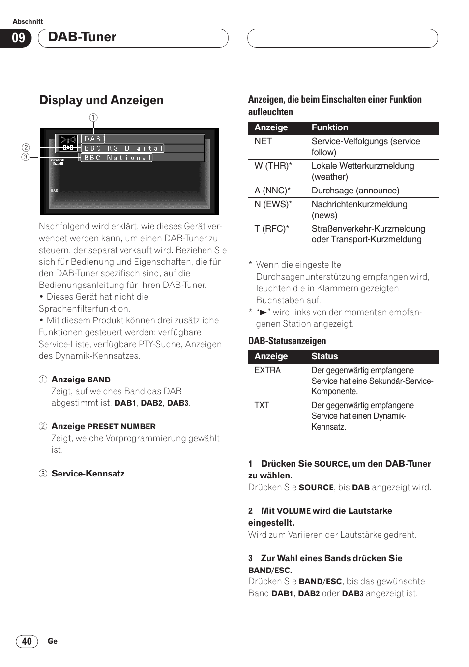 Display und anzeigen 40, Dab-tuner, Display und anzeigen | Pioneer AVH-P6400CD User Manual | Page 188 / 224