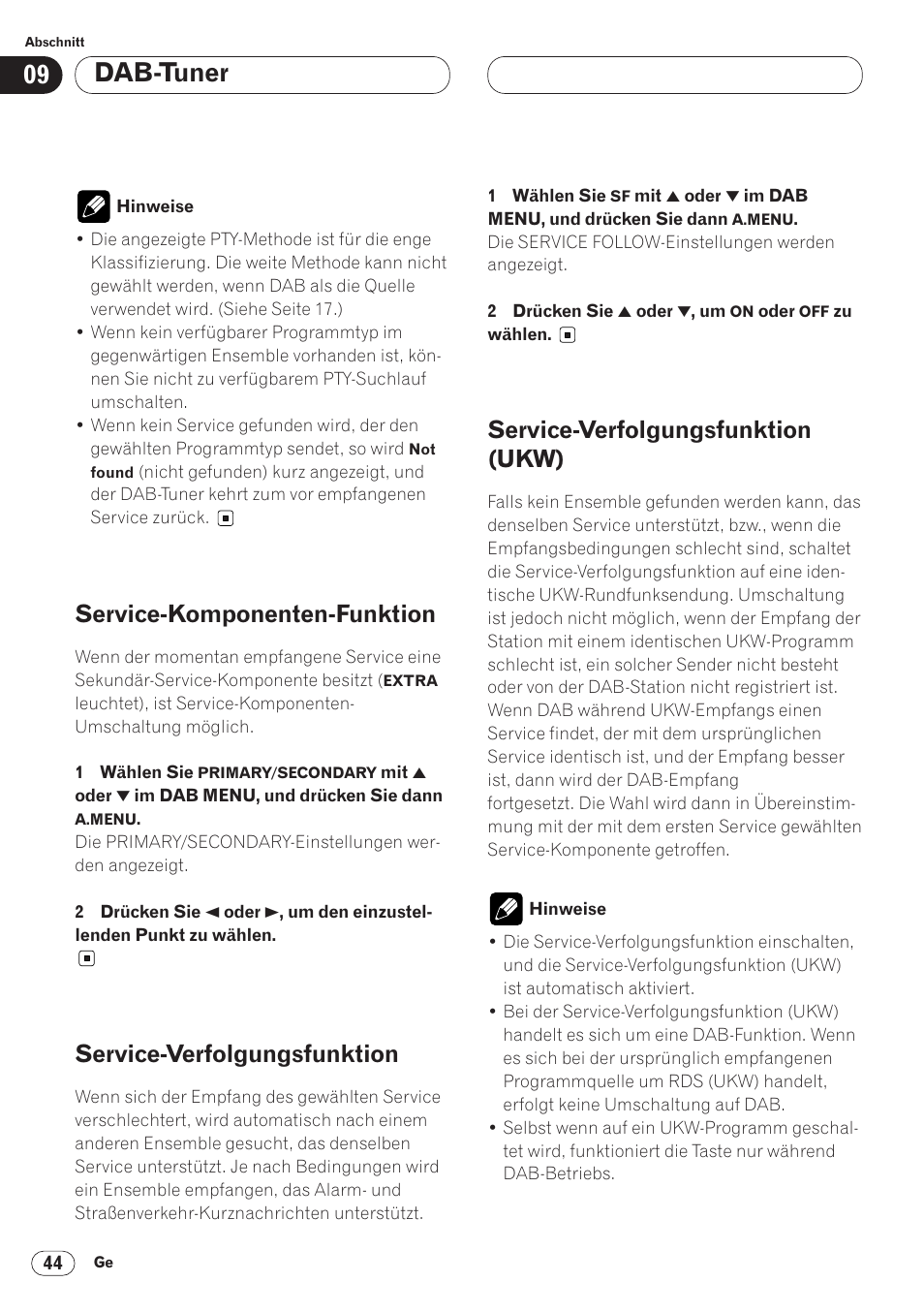 Dab-tuner, Service-komponenten-funktion, Service-verfolgungsfunktion | Service-verfolgungsfunktion (ukw) | Pioneer AVH-P6400CD User Manual | Page 192 / 224