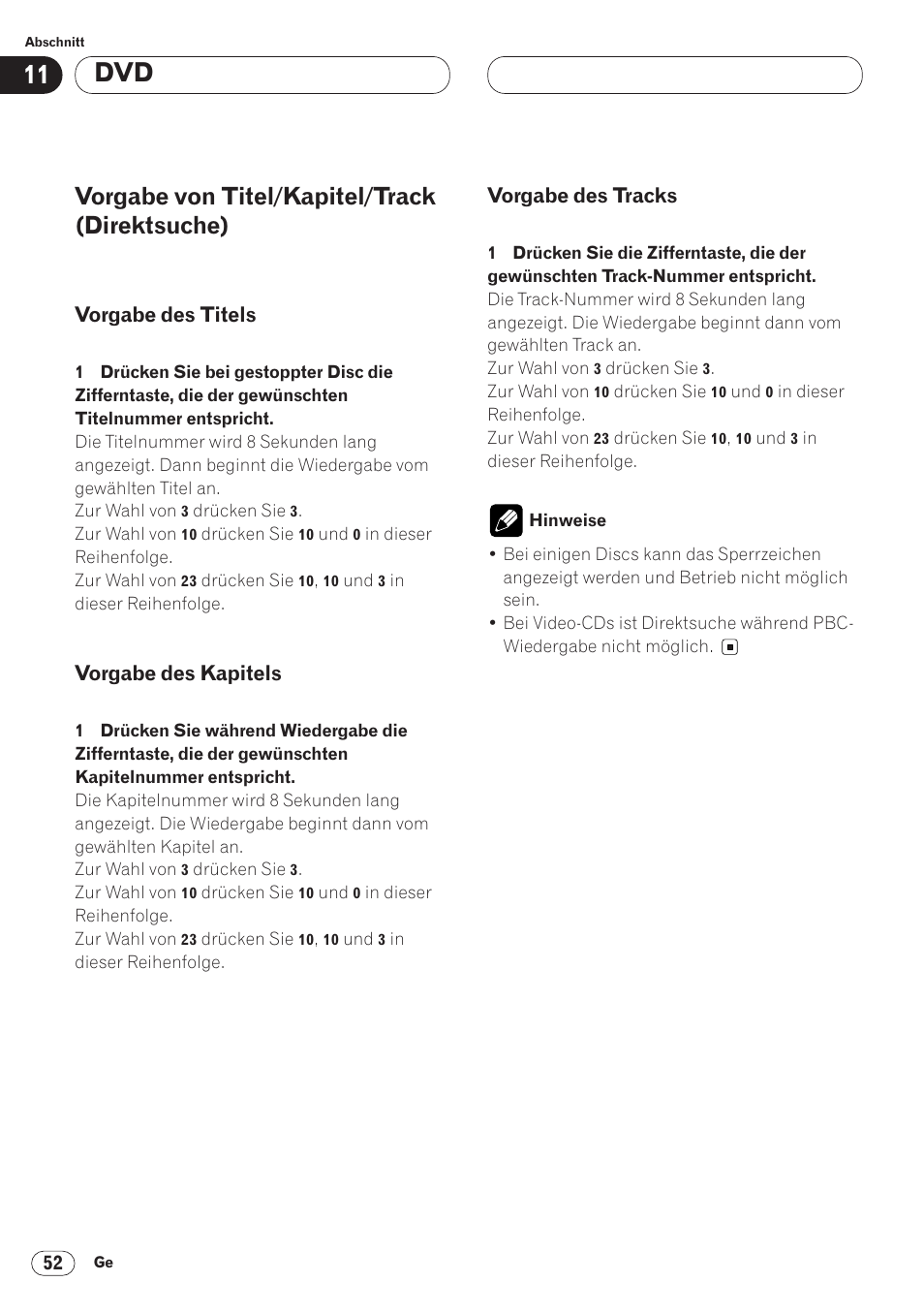 Vorgabe von titel/kapitel/track, Vorgabe von titel/kapitel/track (direktsuche), Vorgabe des titels | Vorgabe des kapitels, Vorgabe des tracks | Pioneer AVH-P6400CD User Manual | Page 200 / 224