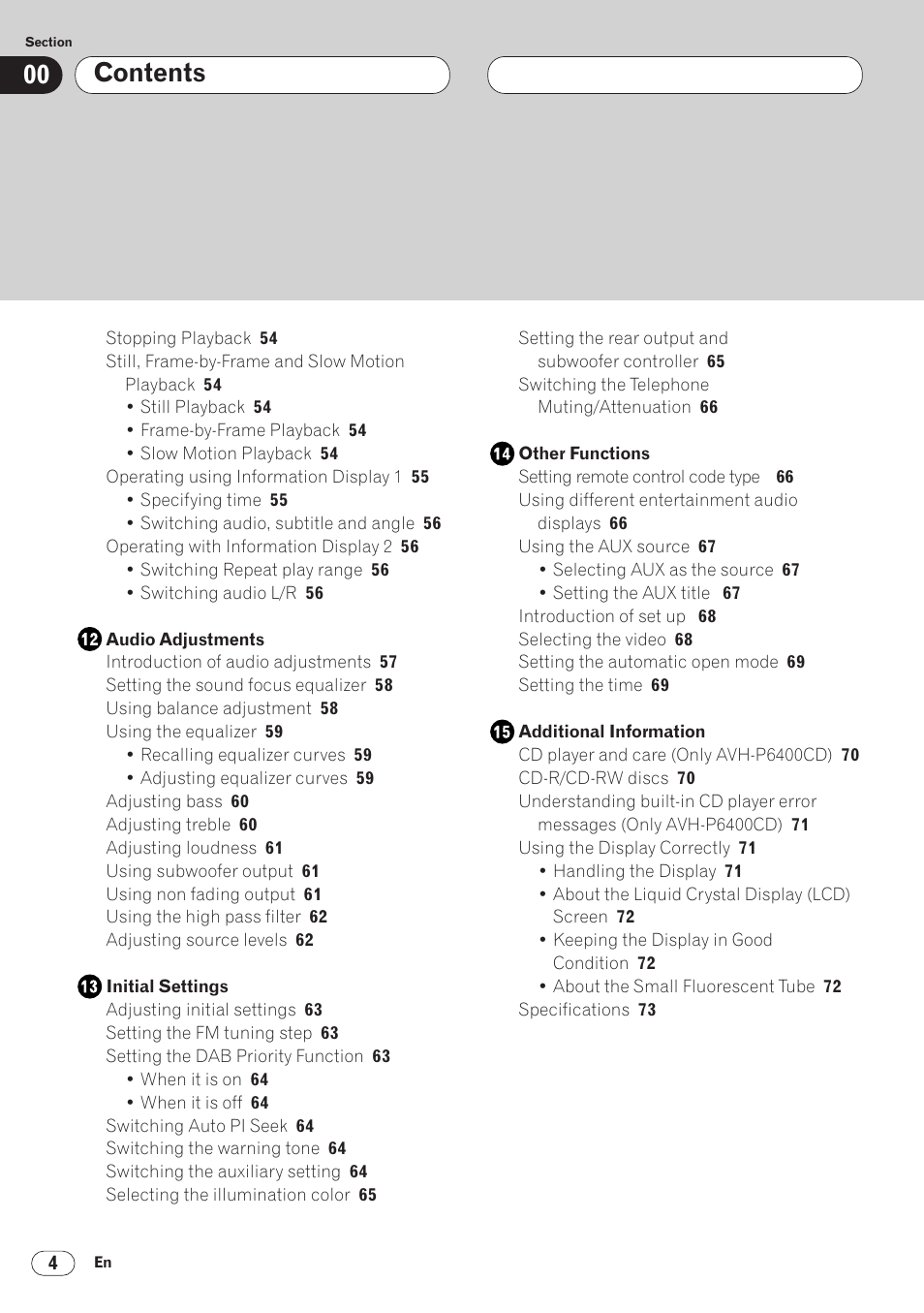 Pioneer AVH-P6400CD User Manual | Page 4 / 224