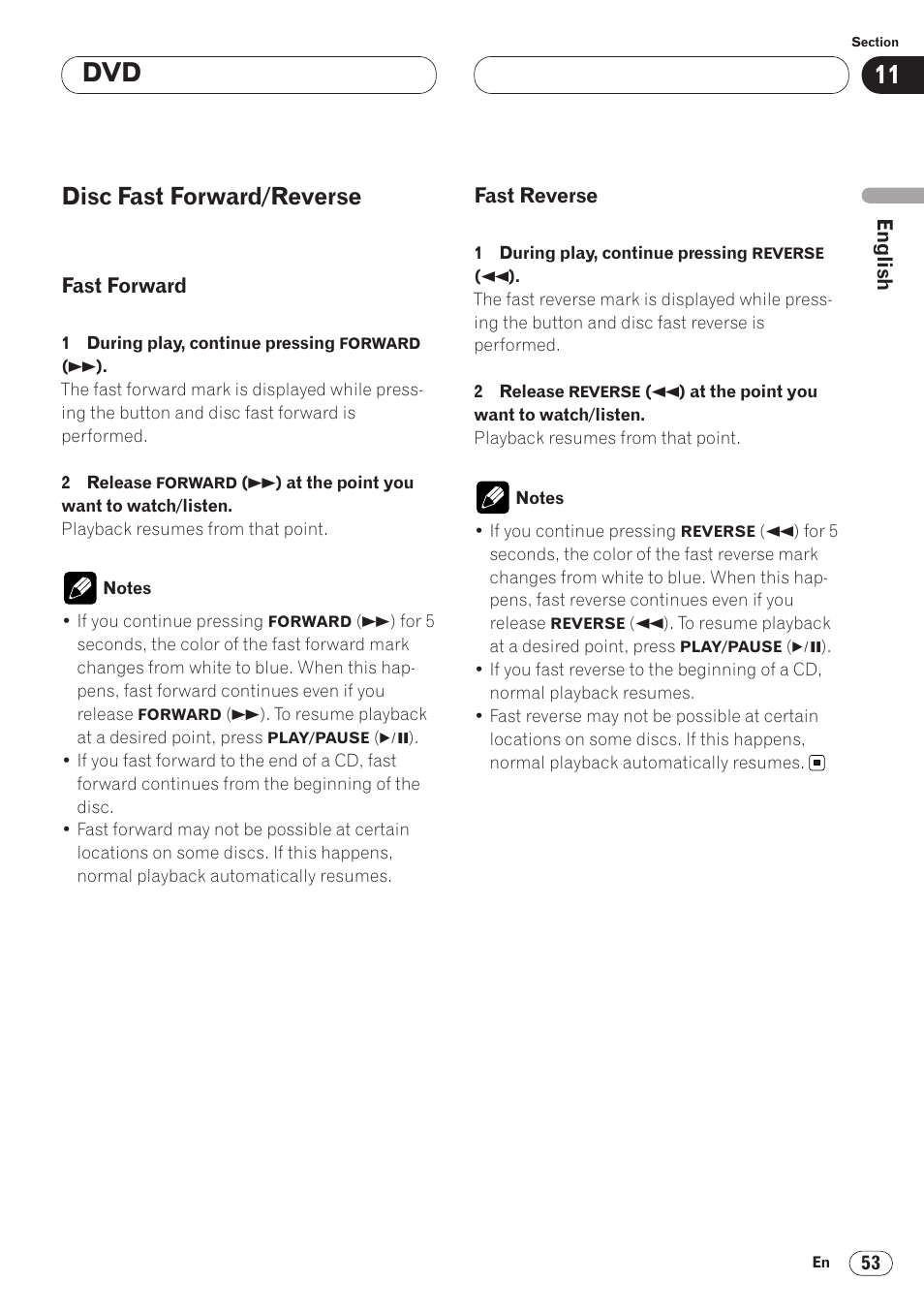 Disc fast forward/reverse 53, Fast forward 53 • fast reverse 53, Disc fast forward/reverse | Pioneer AVH-P6400CD User Manual | Page 53 / 224