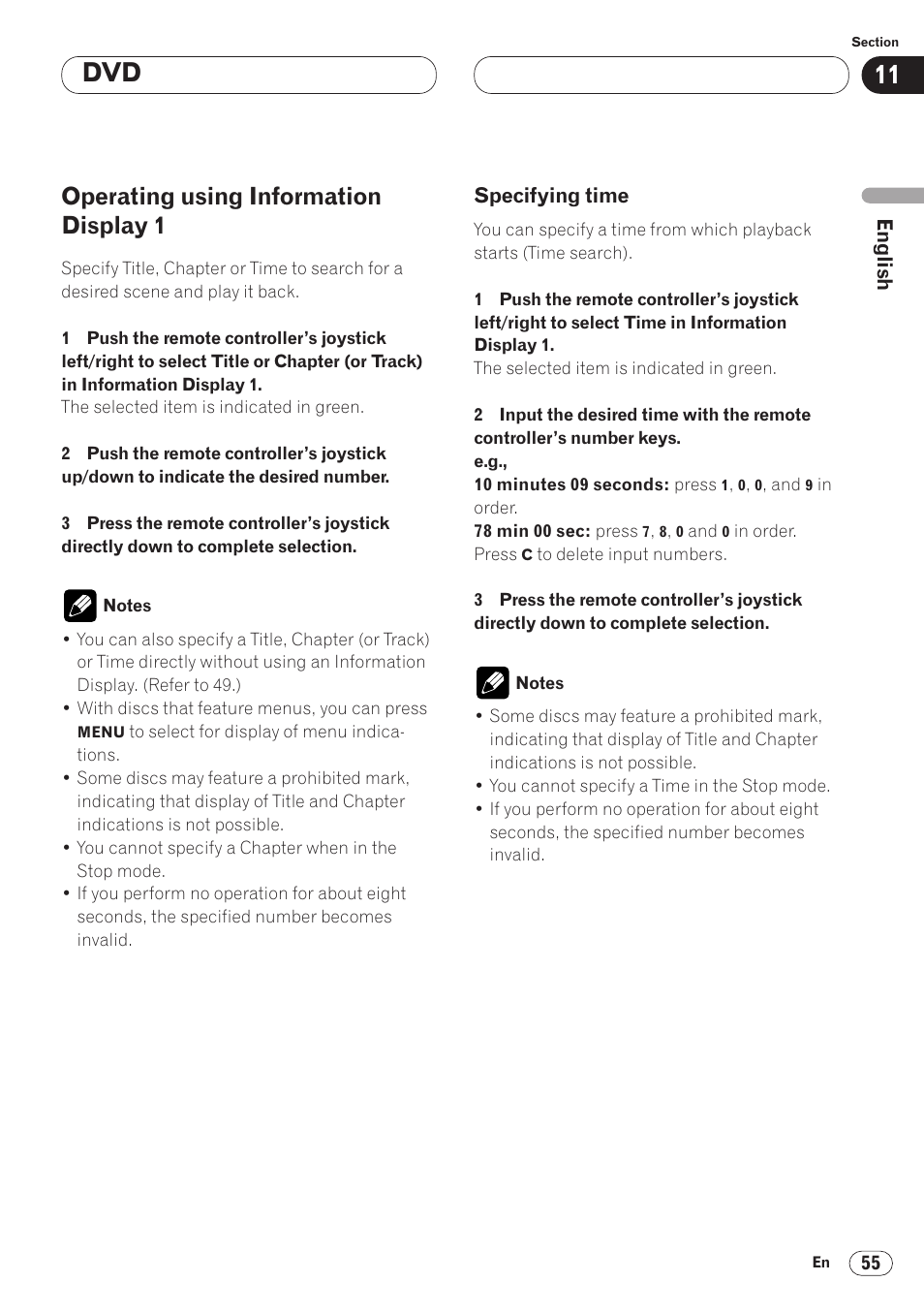 Operating using information display 1 55, Specifying time 55, Operating using information display 1 | Pioneer AVH-P6400CD User Manual | Page 55 / 224