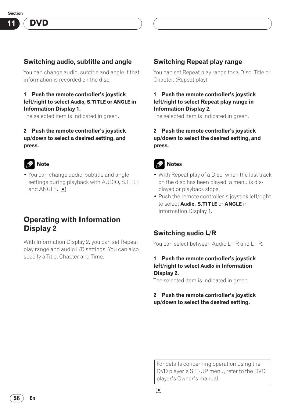 Switching audio, subtitle and angle 56, Operating with information display 2 56, Operating with information display 2 | Pioneer AVH-P6400CD User Manual | Page 56 / 224