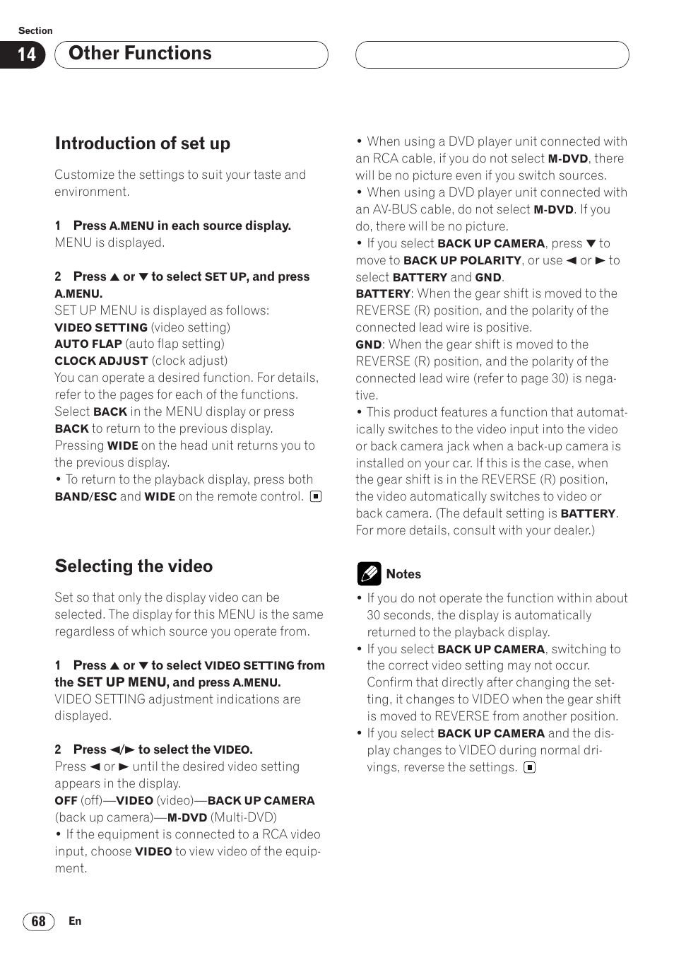 Introduction of set up 68 selecting the video 68, Other functions, Introduction of set up | Selecting the video | Pioneer AVH-P6400CD User Manual | Page 68 / 224