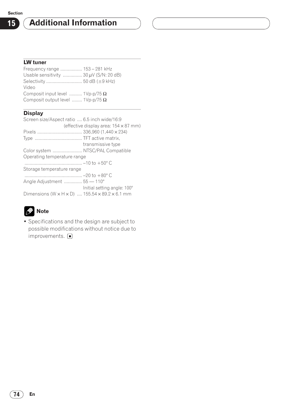 Additional information | Pioneer AVH-P6400CD User Manual | Page 74 / 224