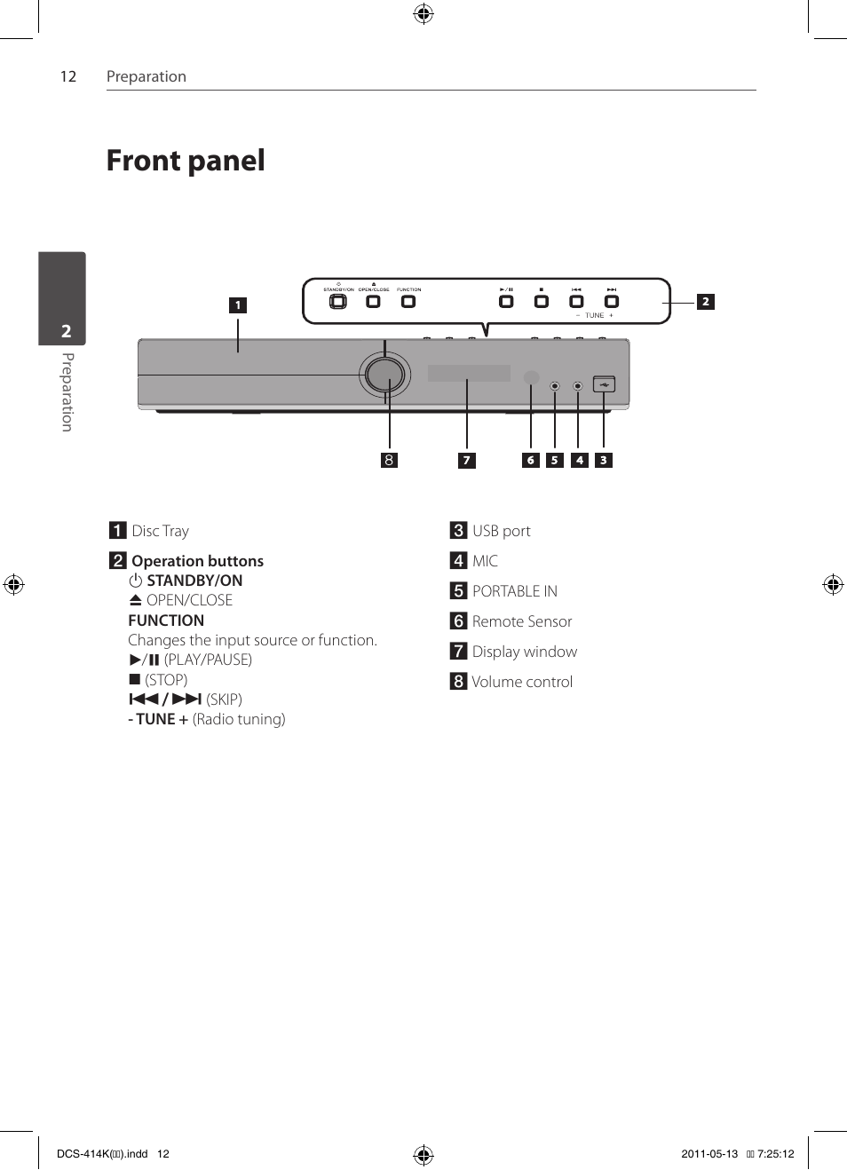 Front panel | Pioneer DCS-414K User Manual | Page 12 / 48