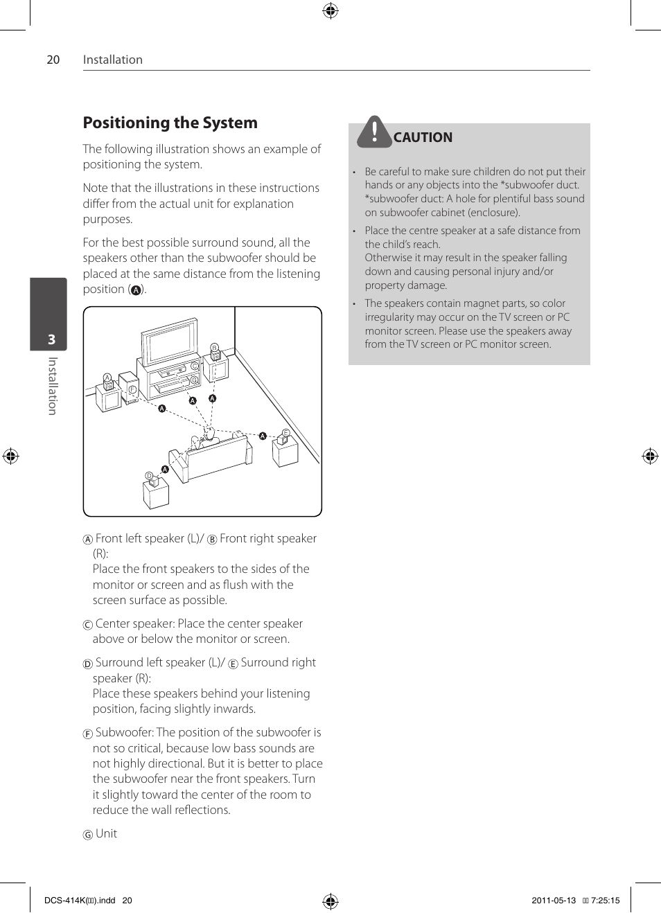 Positioning the system | Pioneer DCS-414K User Manual | Page 20 / 48