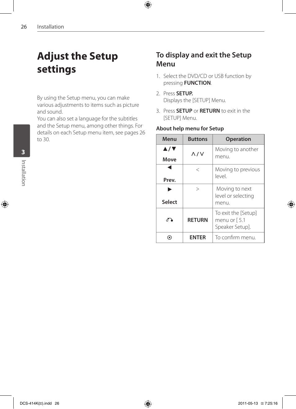 Adjust the setup settings | Pioneer DCS-414K User Manual | Page 26 / 48