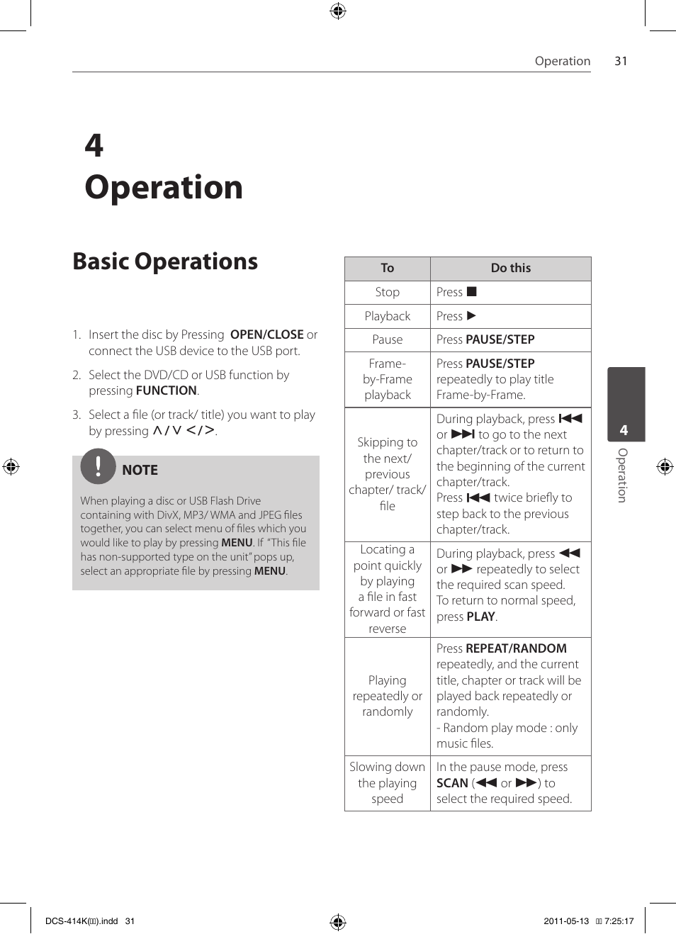 4operation, Basic operations | Pioneer DCS-414K User Manual | Page 31 / 48