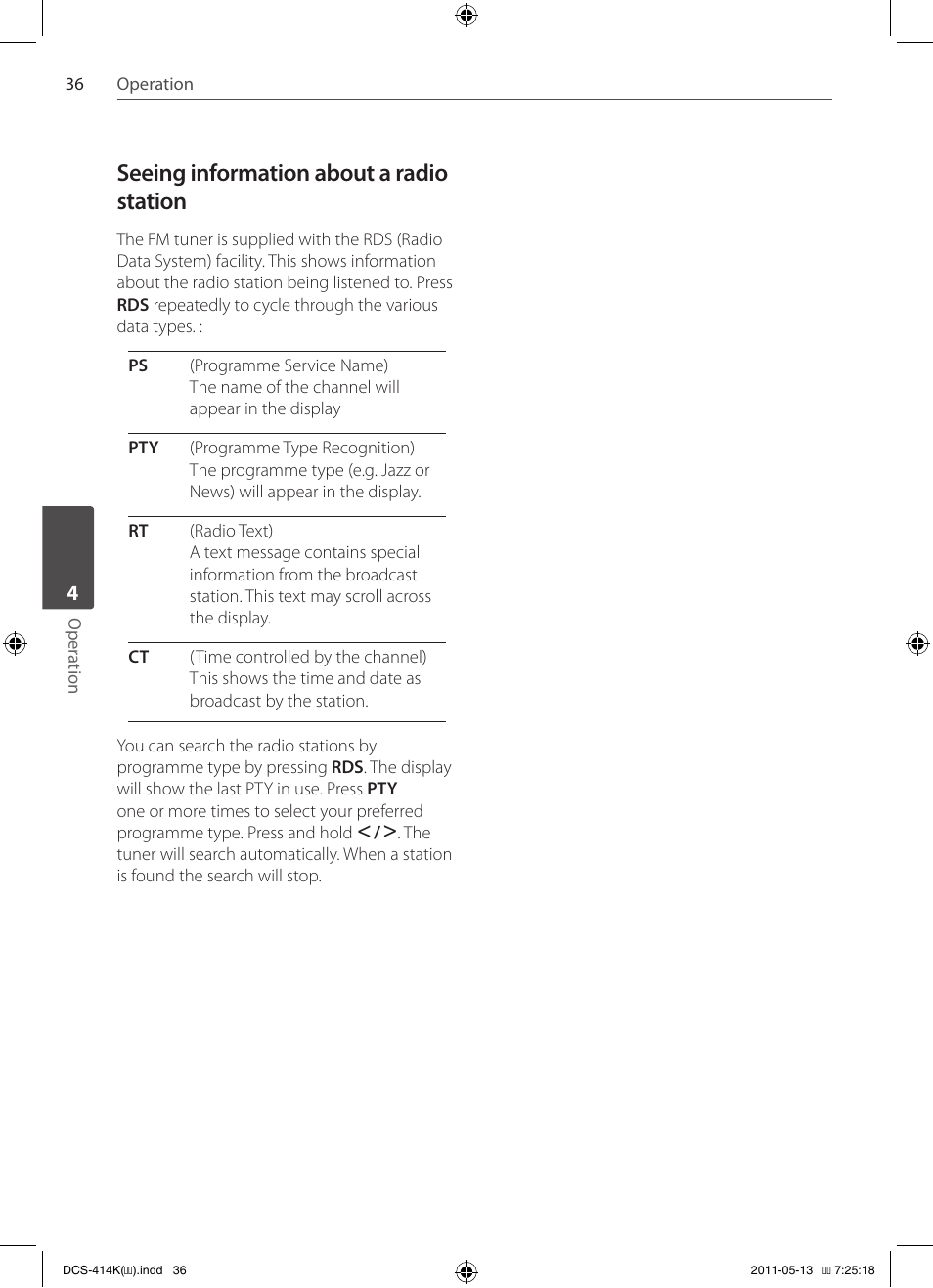 Seeing information about a radio, Station, Seeing information about a radio station | Pioneer DCS-414K User Manual | Page 36 / 48