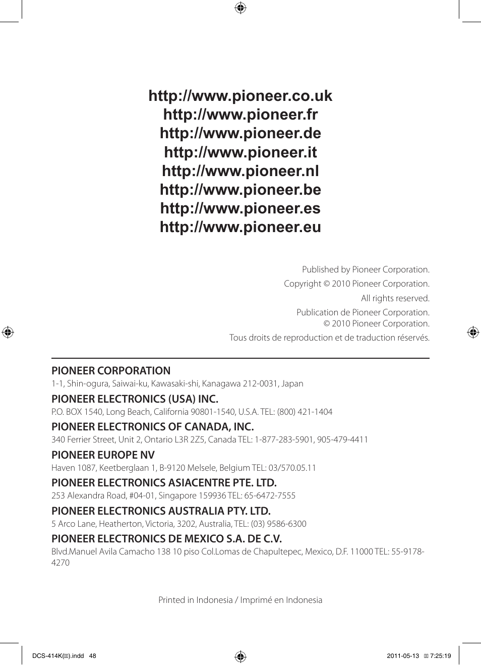 Pioneer DCS-414K User Manual | Page 48 / 48
