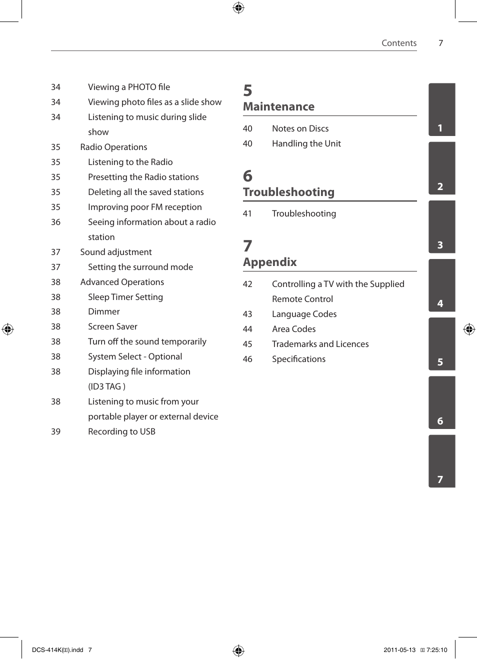 Maintenance, Troubleshooting, Appendix | Pioneer DCS-414K User Manual | Page 7 / 48