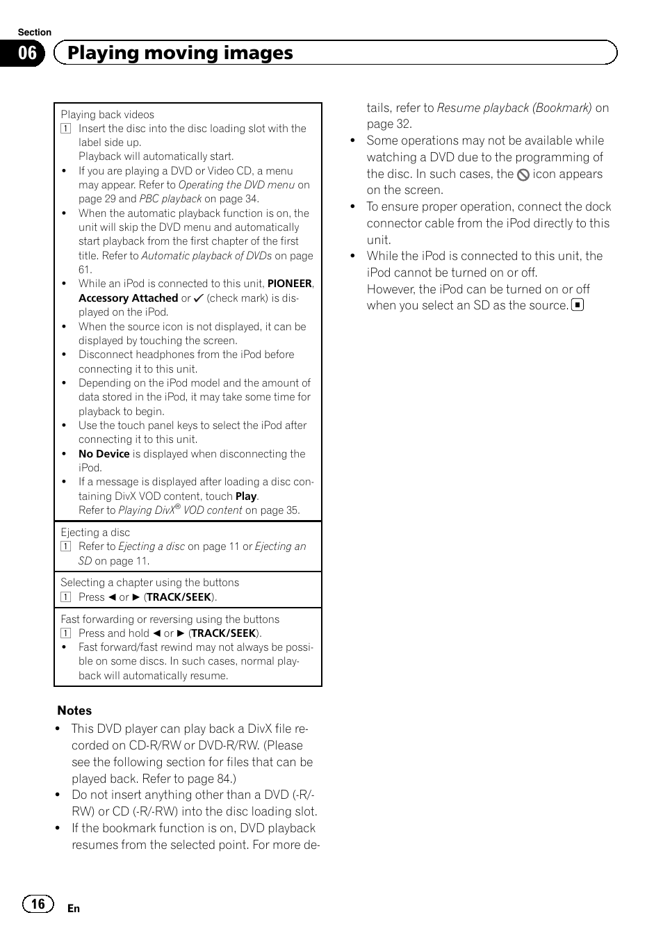 06 playing moving images | Pioneer AVH-3300BT User Manual | Page 16 / 96