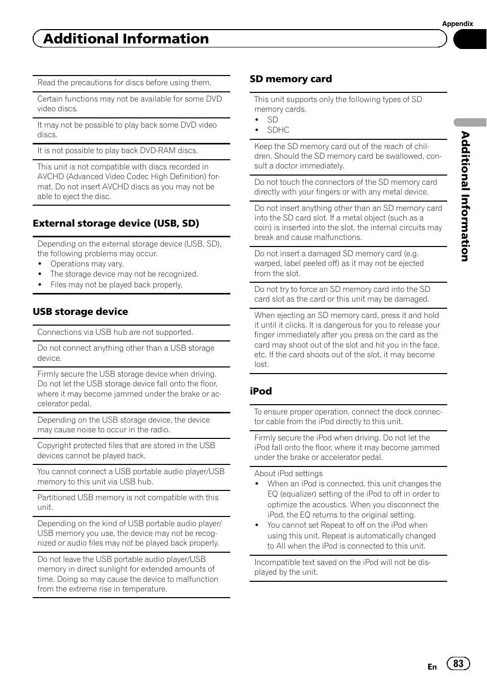 Additional information | Pioneer AVH-3300BT User Manual | Page 83 / 96