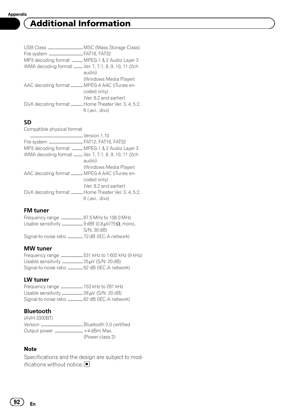 Additional information | Pioneer AVH-3300BT User Manual | Page 92 / 96