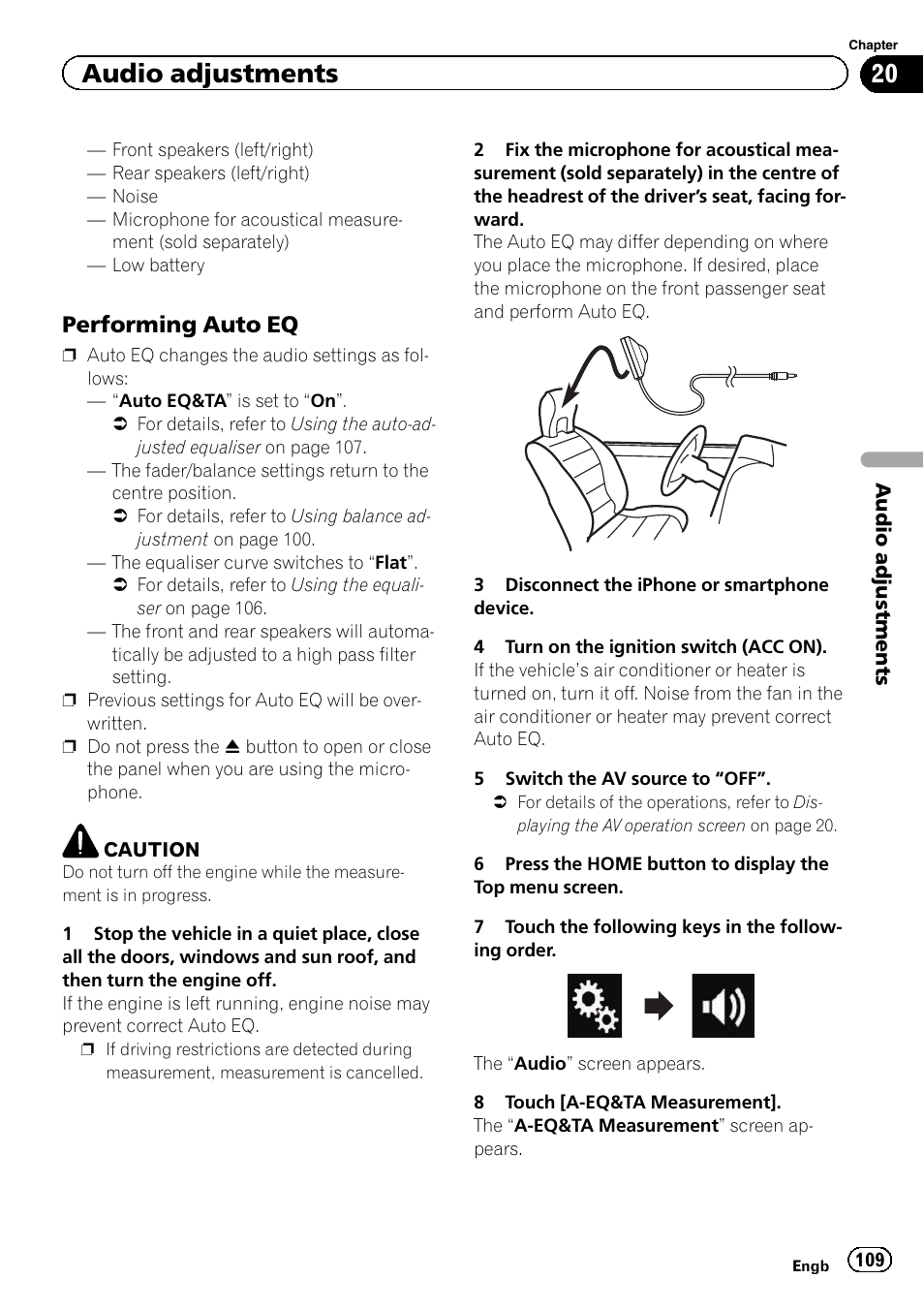 Performing auto eq 109, Audio adjustments, Performing auto eq | Pioneer AVH-X8600BT User Manual | Page 109 / 156