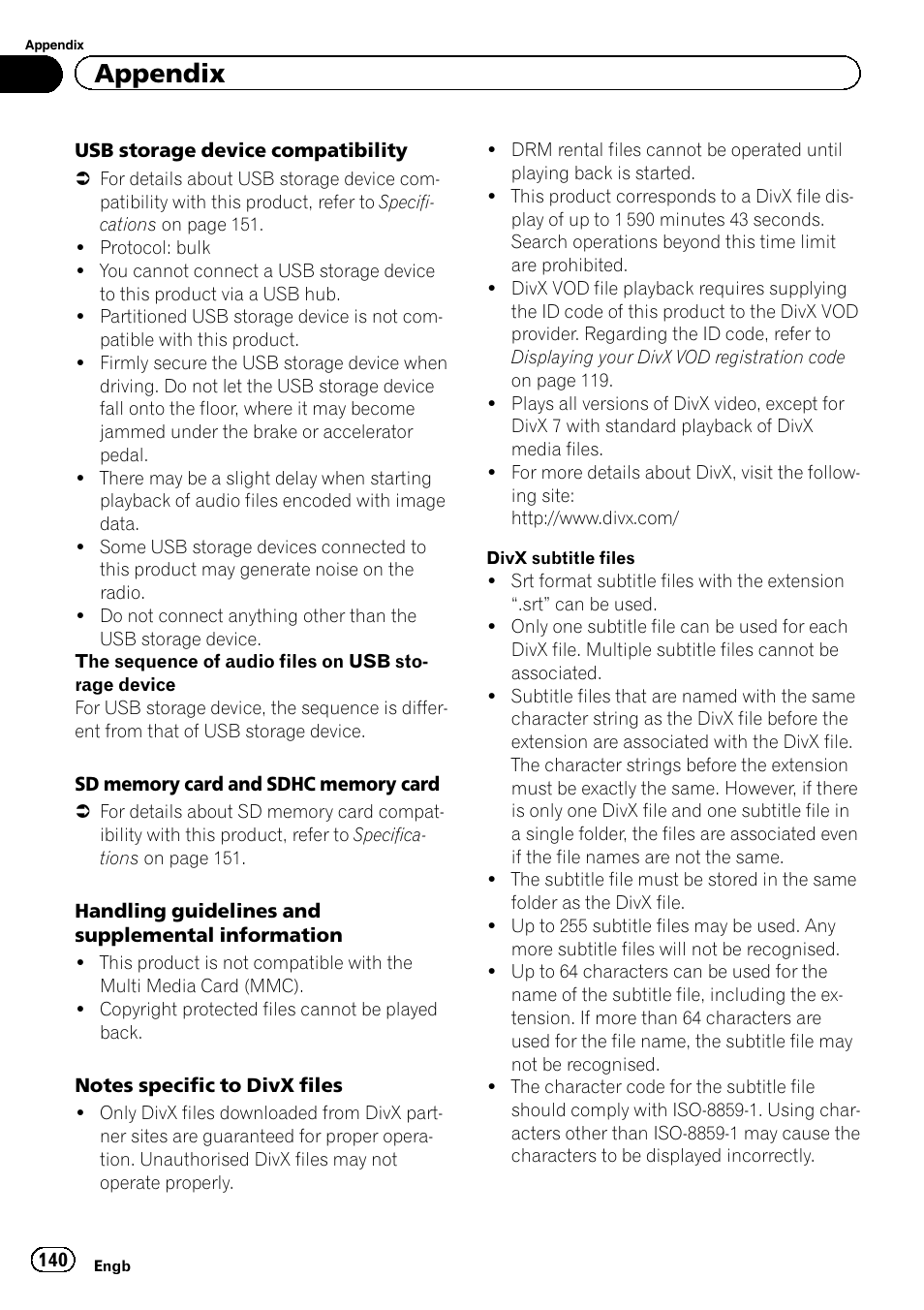 Appendix | Pioneer AVH-X8600BT User Manual | Page 140 / 156