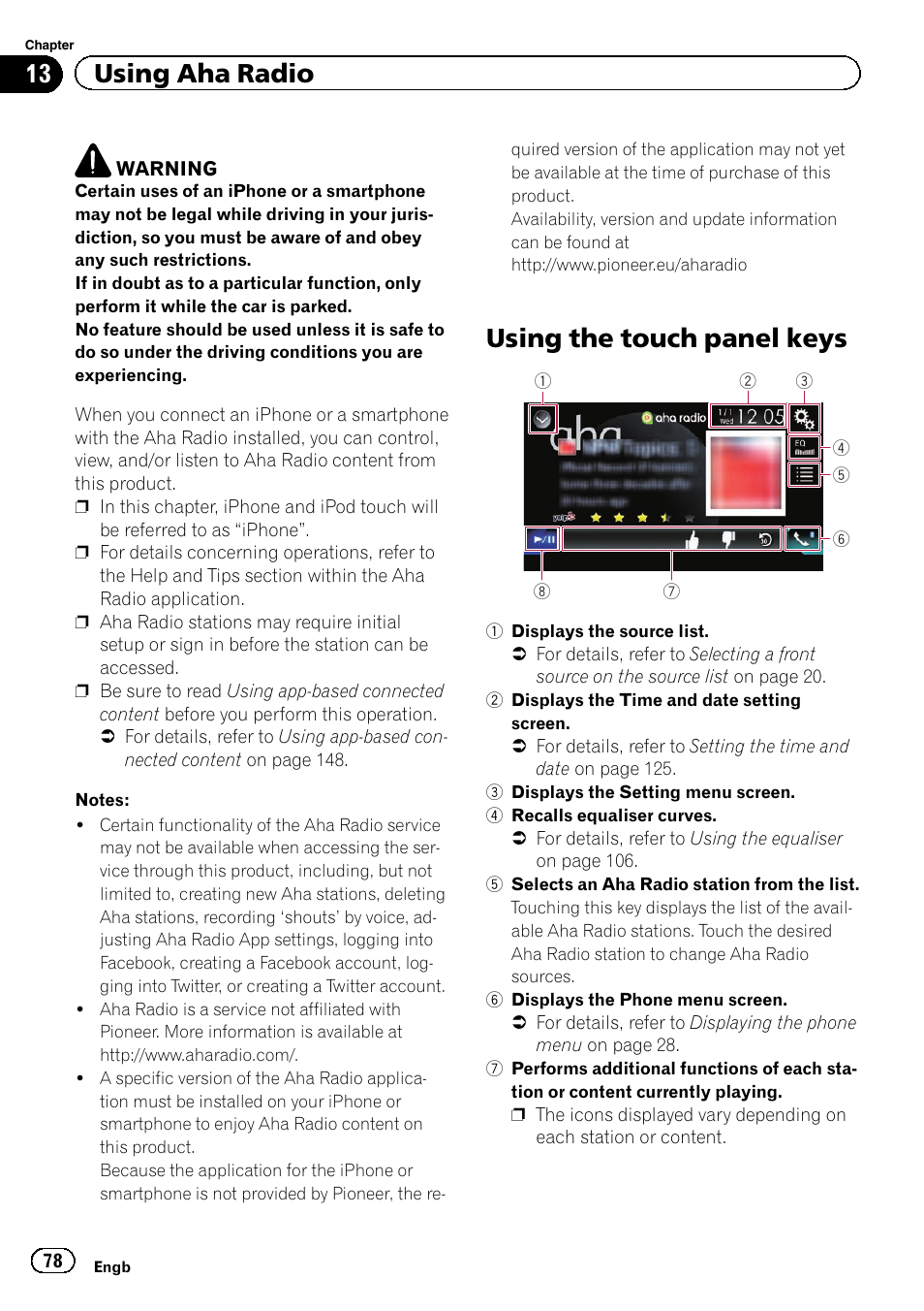Using aha radio using the touch panel keys, Using the touch panel keys, 13 using aha radio | Pioneer AVH-X8600BT User Manual | Page 78 / 156