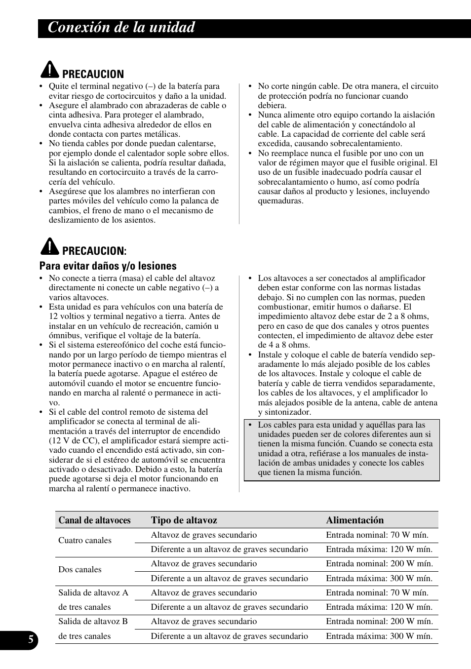 Conexión de la unidad | Pioneer GM-6100F User Manual | Page 18 / 74