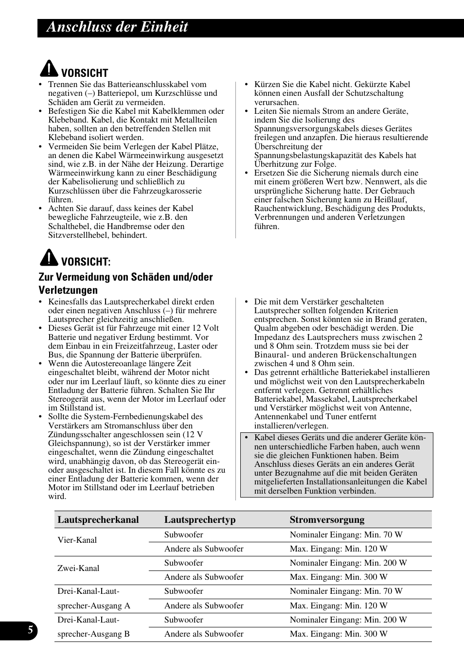 Anschluss der einheit | Pioneer GM-6100F User Manual | Page 30 / 74