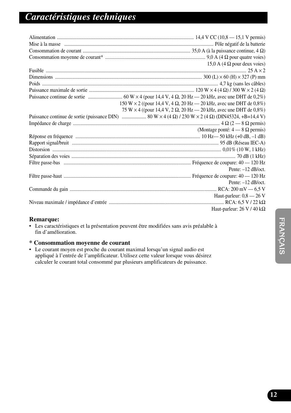 Caractéristiques techniques | Pioneer GM-6100F User Manual | Page 49 / 74