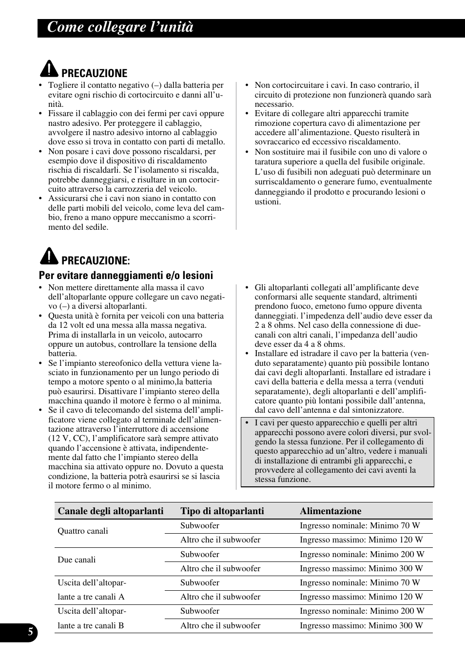 Come collegare i’unità, Come collegare l’unità | Pioneer GM-6100F User Manual | Page 54 / 74