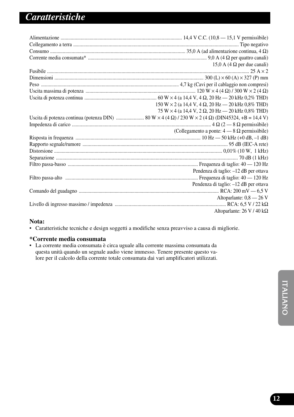 Caratteristiche | Pioneer GM-6100F User Manual | Page 61 / 74