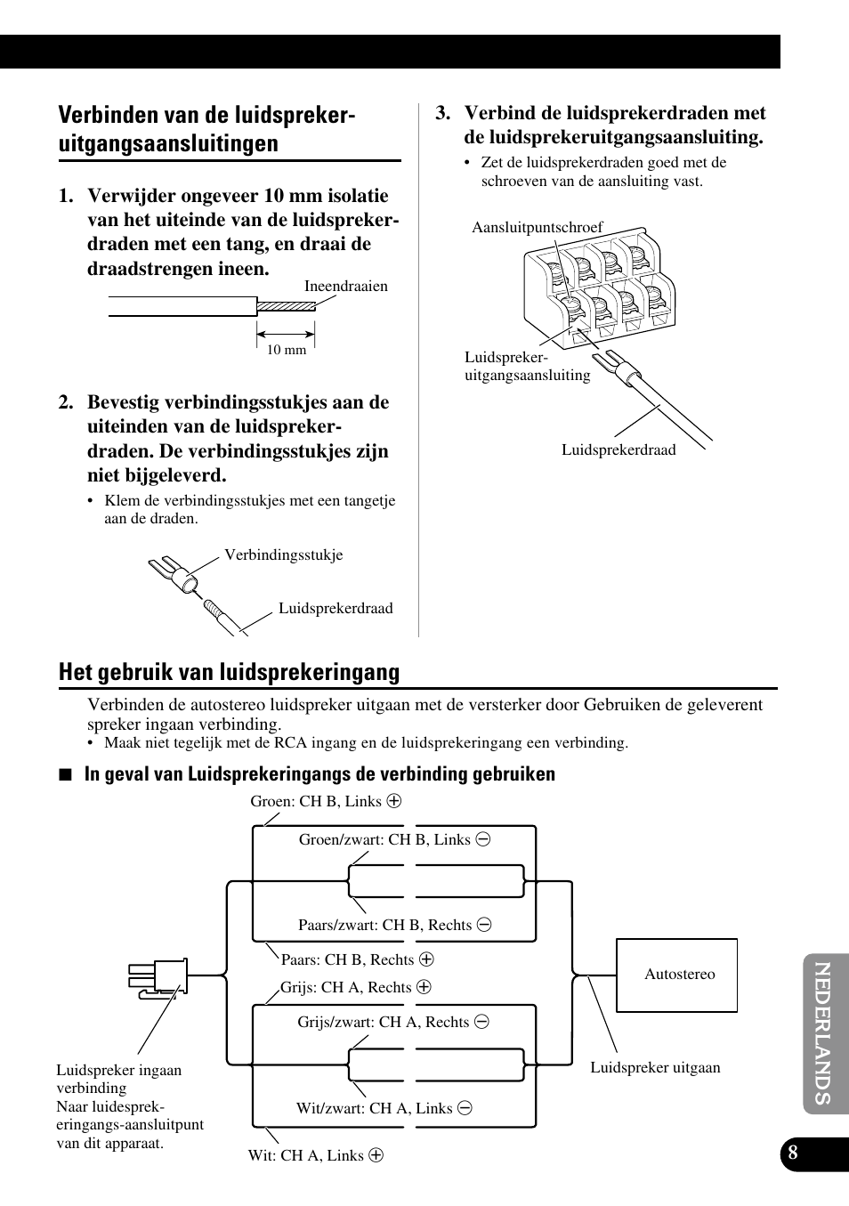 Verbinden van de, Luidsprekeruitgangsaansluitingen, Het gebruik van luidsprekeringang | Pioneer GM-6100F User Manual | Page 69 / 74