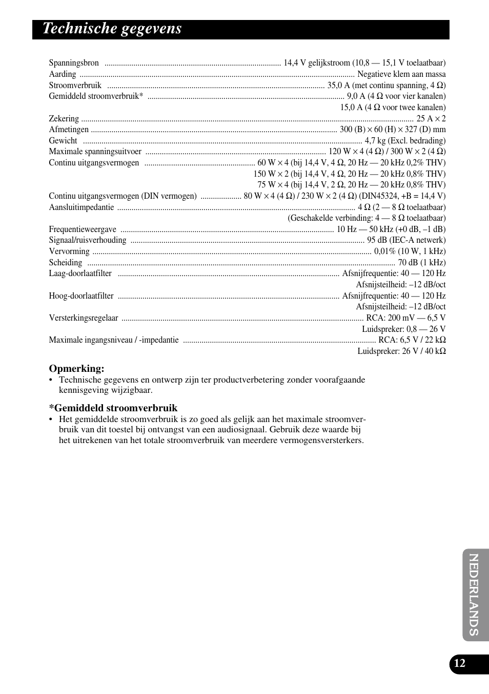 Technische gegevens | Pioneer GM-6100F User Manual | Page 73 / 74