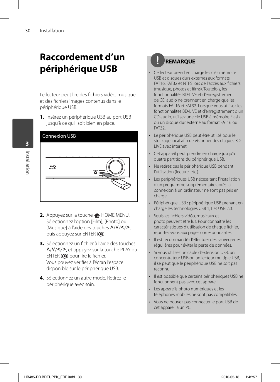 Raccordement d’un périphérique usb | Pioneer BCS-FS505 User Manual | Page 100 / 424