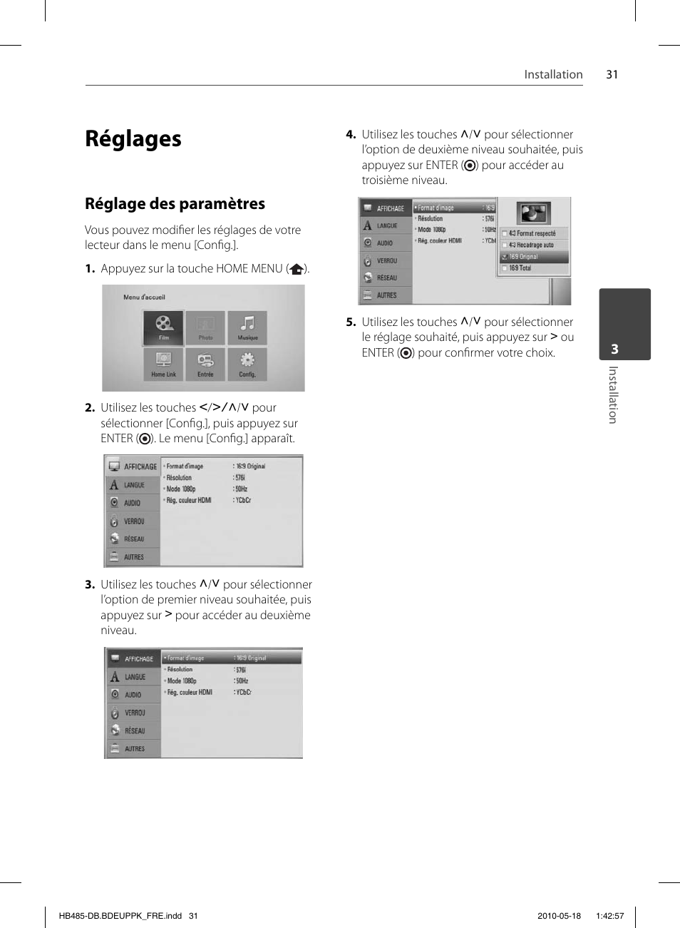 Réglages, Réglage des paramètres | Pioneer BCS-FS505 User Manual | Page 101 / 424