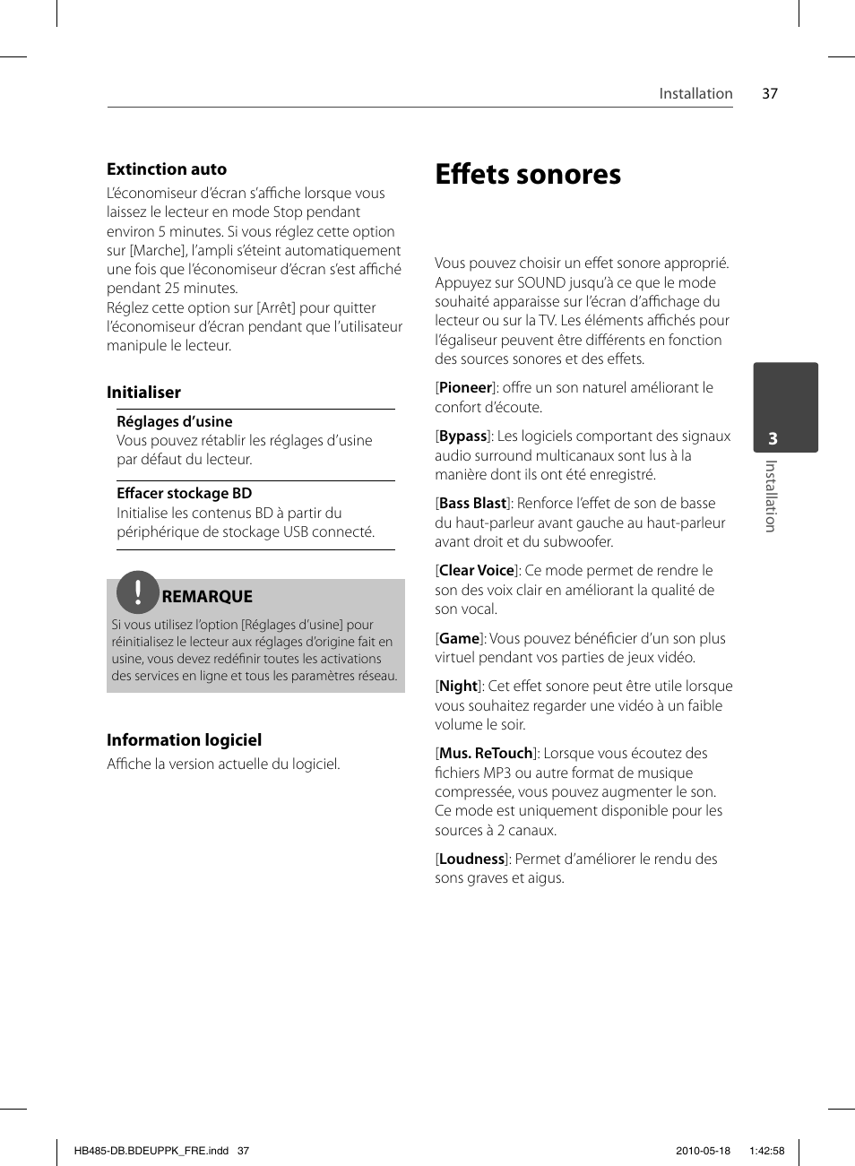 Eff ets sonores | Pioneer BCS-FS505 User Manual | Page 107 / 424