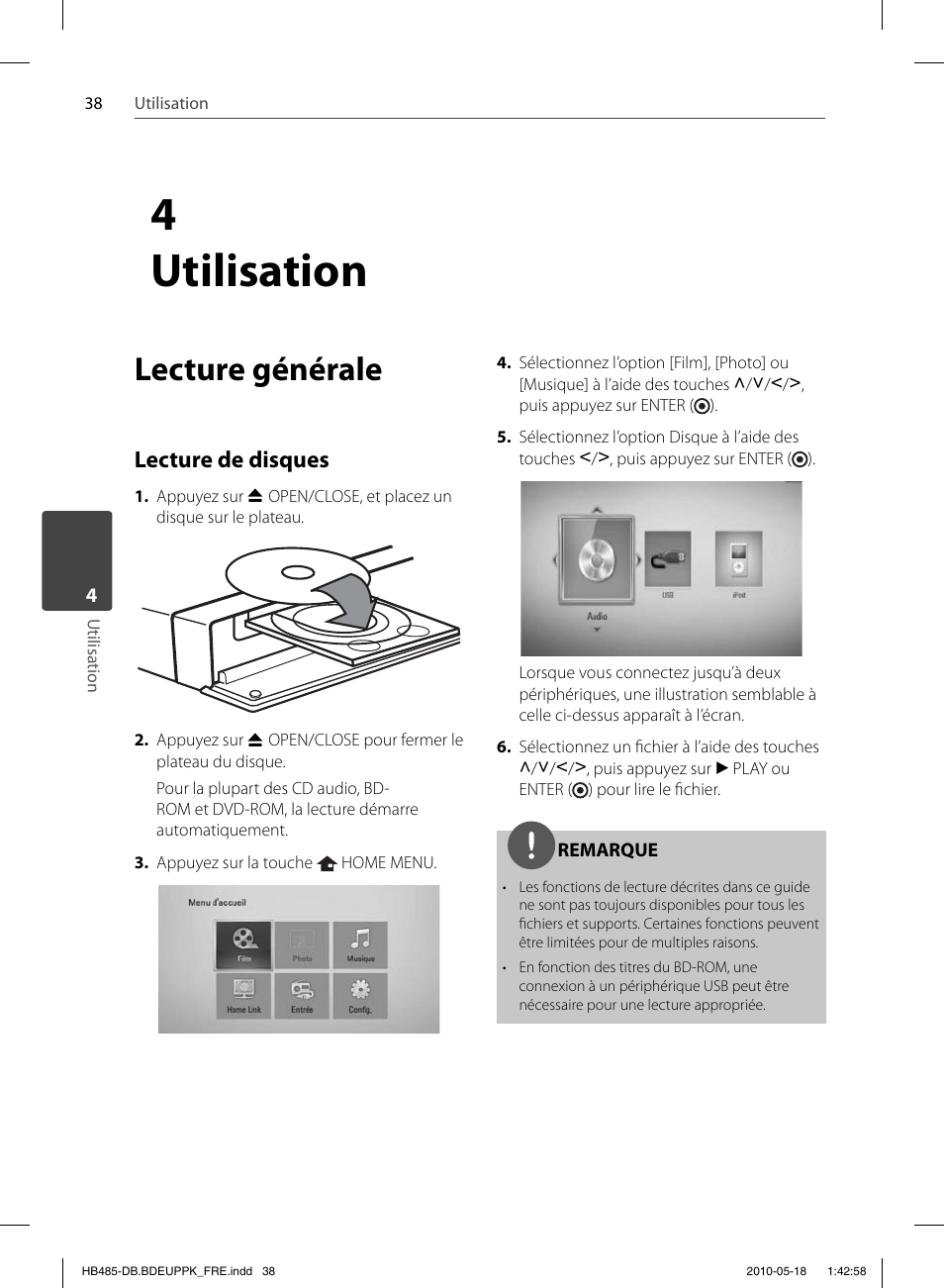 4utilisation, Lecture générale, Lecture de disques | Pioneer BCS-FS505 User Manual | Page 108 / 424