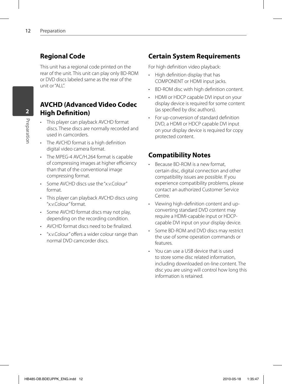 Regional code, Avchd (advanced video codec high defi nition), Certain system requirements | Pioneer BCS-FS505 User Manual | Page 12 / 424